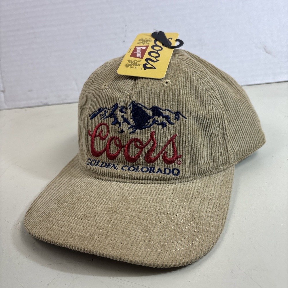 Coors Banquet Corduroy Snapback Hat Mens Adjustable Tan Embroidered Logo Cap NWT